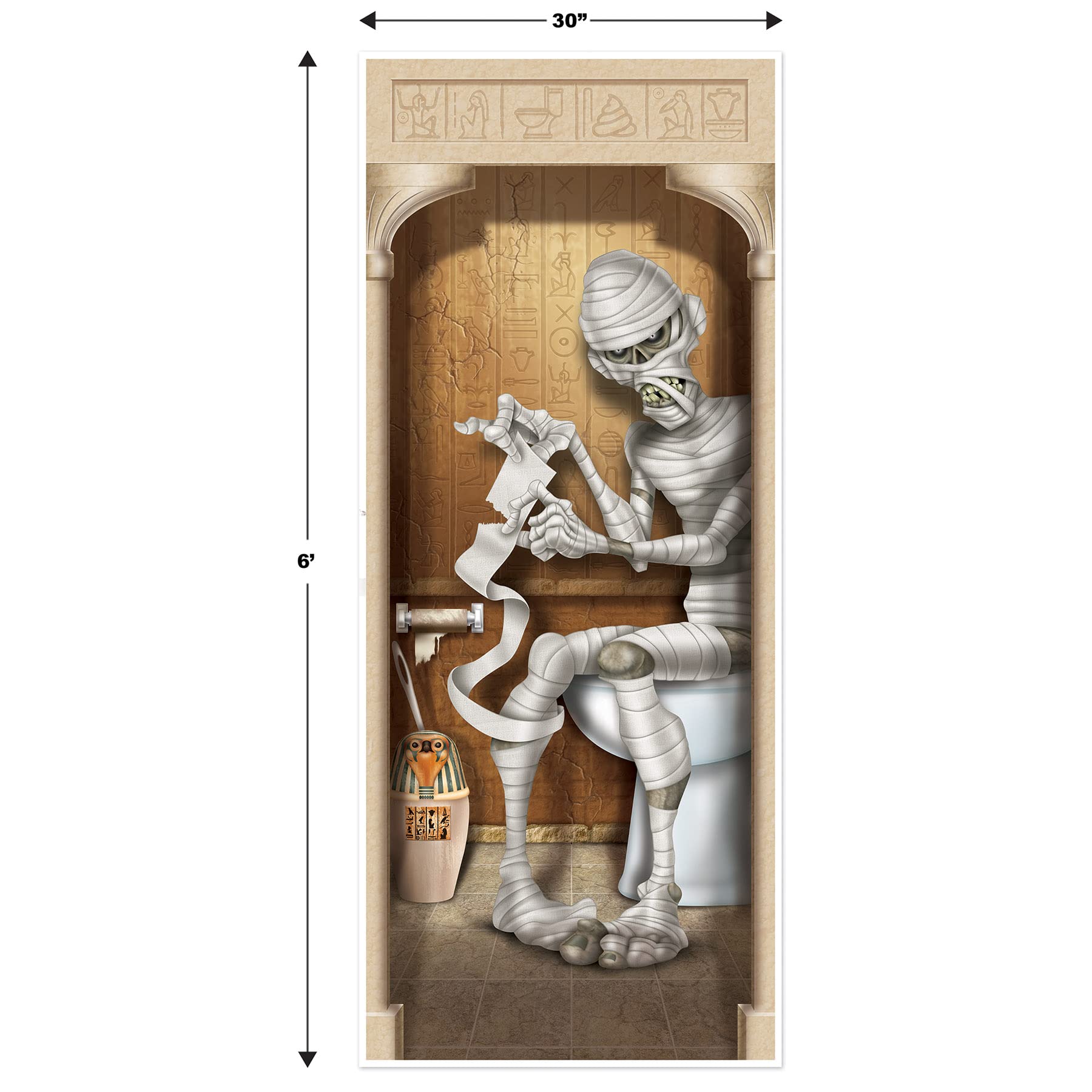 Beistle 2-Pack Mummy Restroom Door Covers, Spooky Halloween Bathroom Decorations, All-Weather Plastic For Haunted House And Tric